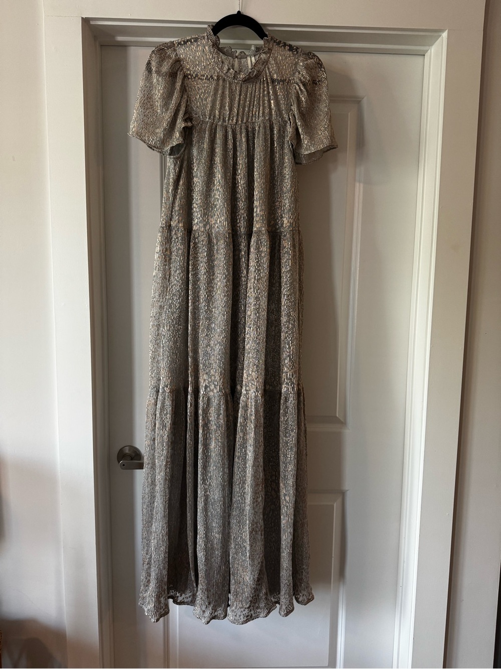 Anthropologie Gold Metallic Maxi Dress